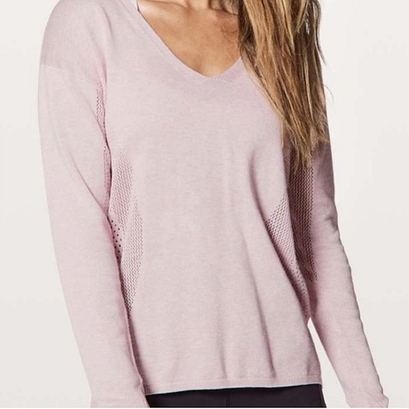 Lululemon Still Movement V-Neck Hi-Low Hem Sweater Heathered Petal Pink 4 - Picture 15 of 15
